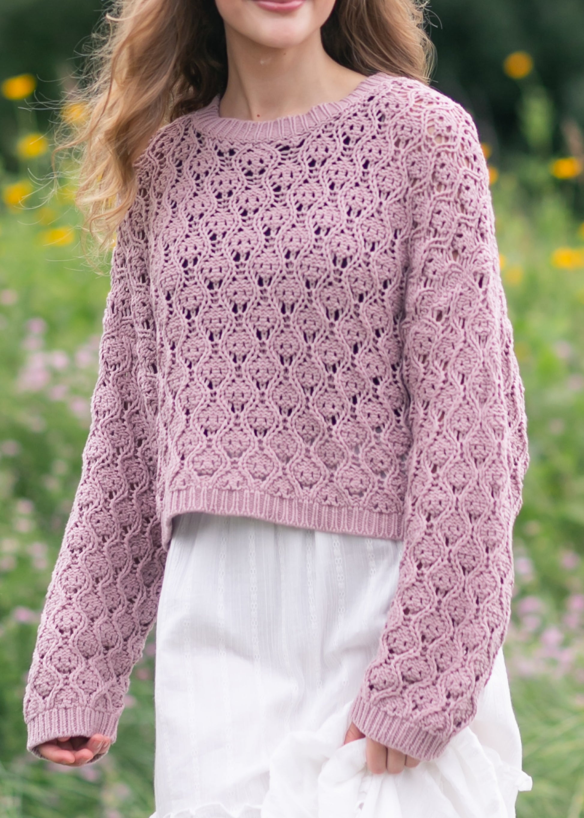 Pointelle Knit Sweater FF Tops