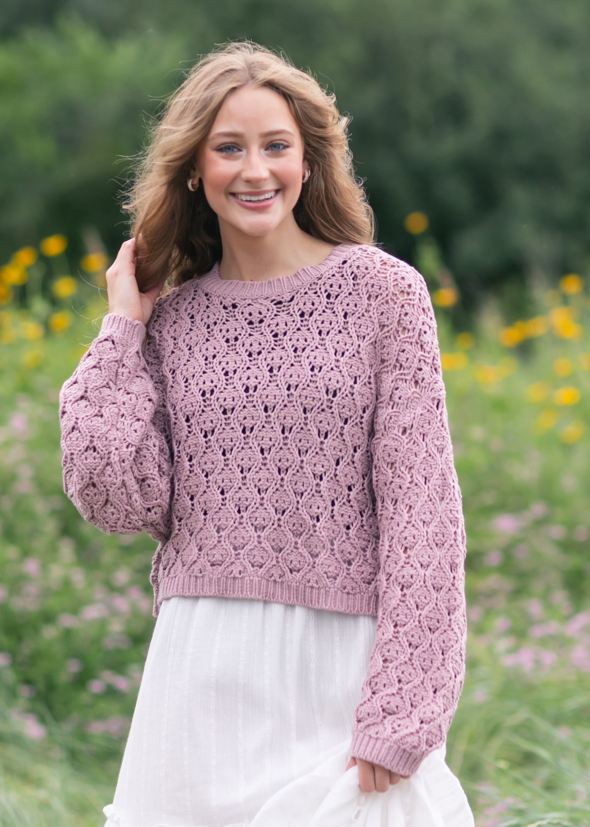Pointelle Knit Sweater FF Tops