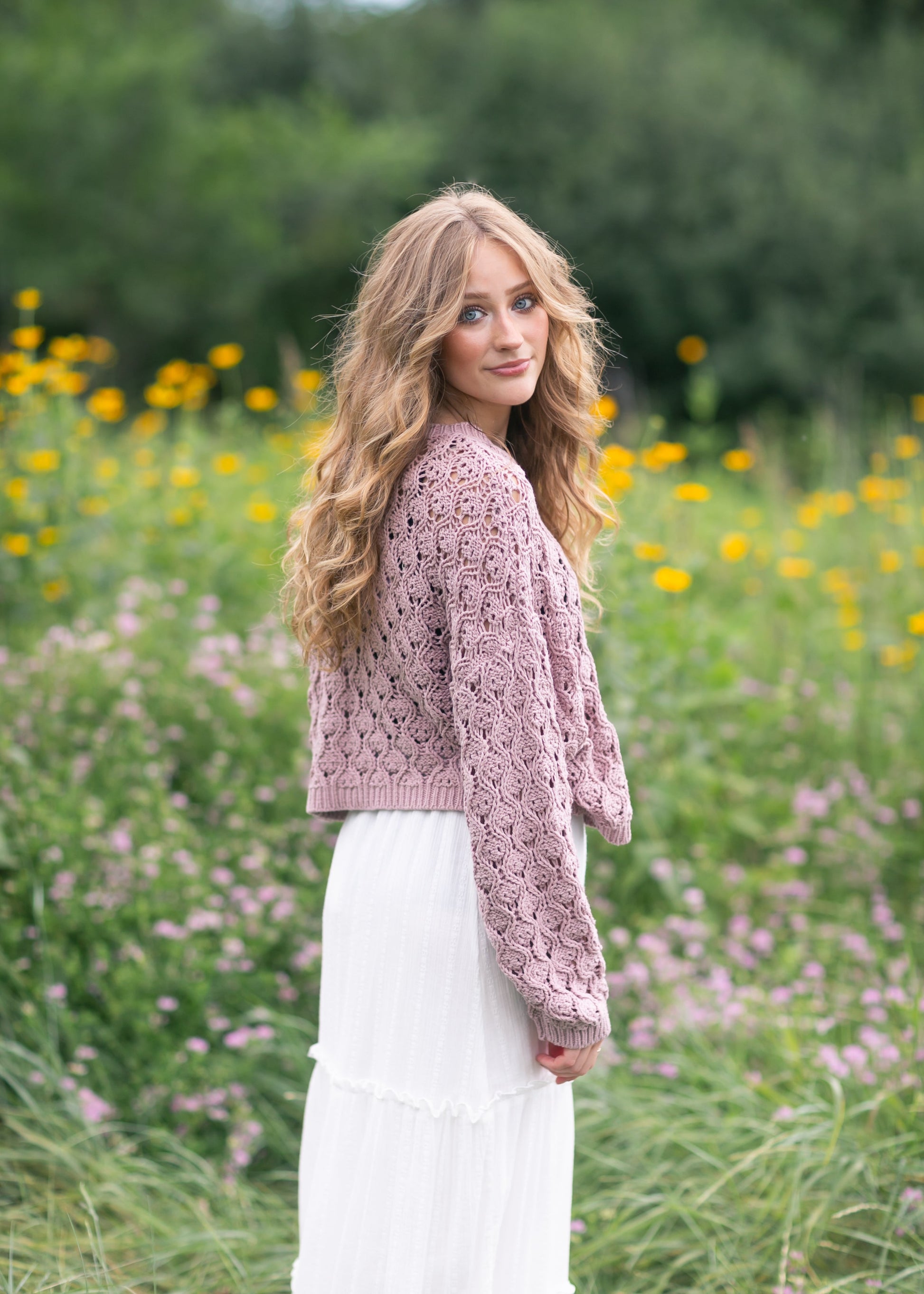 Pointelle Knit Sweater FF Tops
