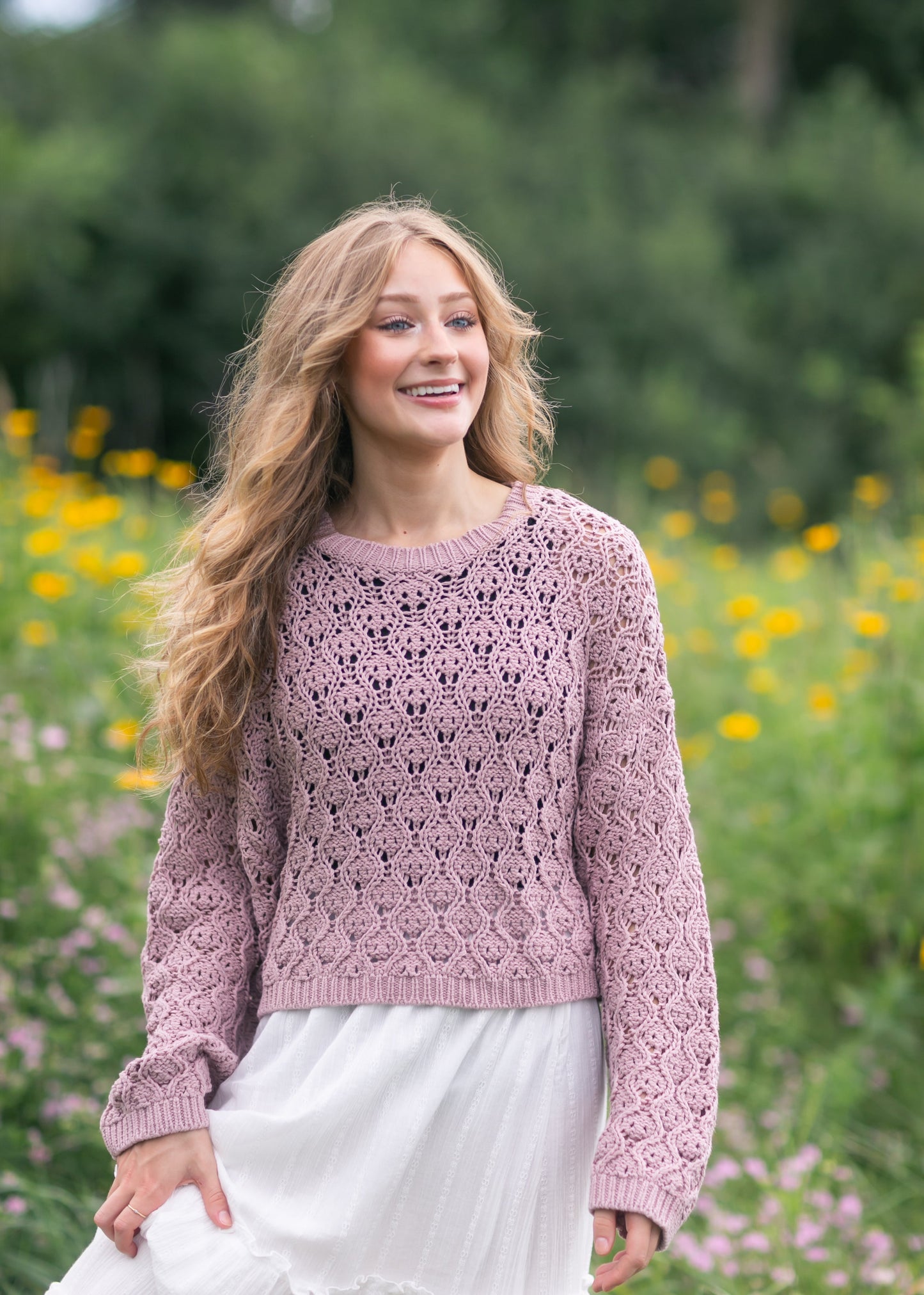 Pointelle Knit Sweater FF Tops