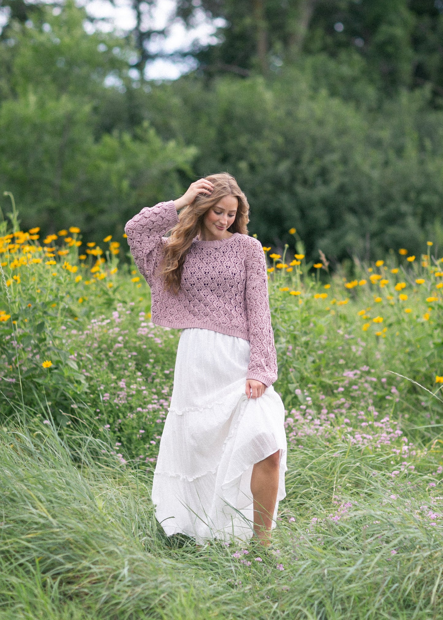 Pointelle Knit Sweater FF Tops