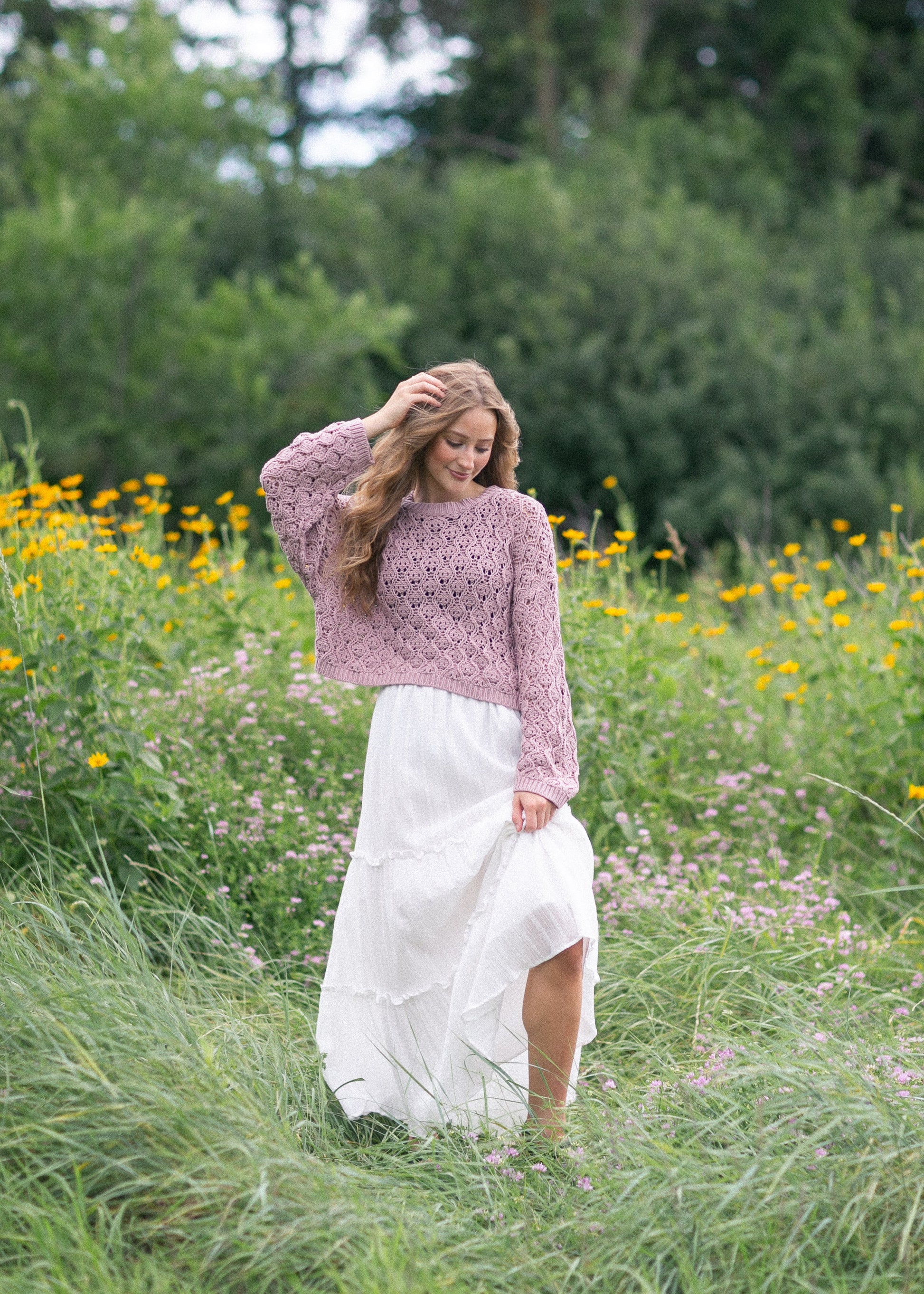 Pointelle Knit Sweater FF Tops