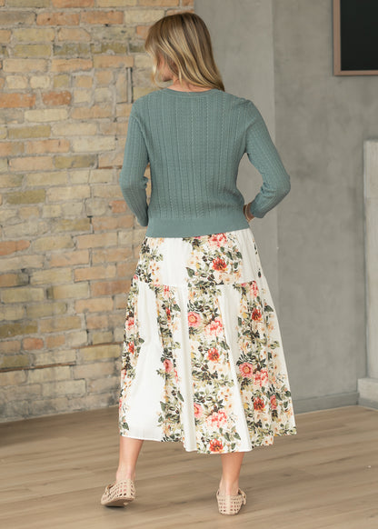 Pointelle Spruce Long Sleeve Cardigan FF Tops