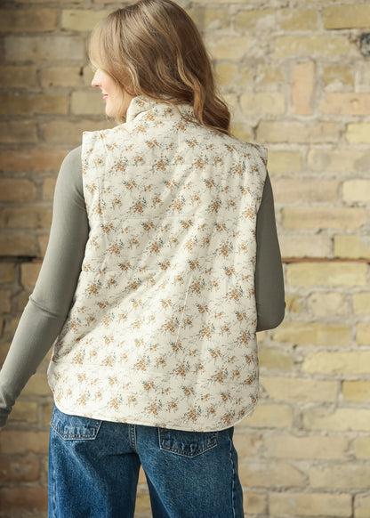 Polar Collar Floral Printed Vest FF Tops