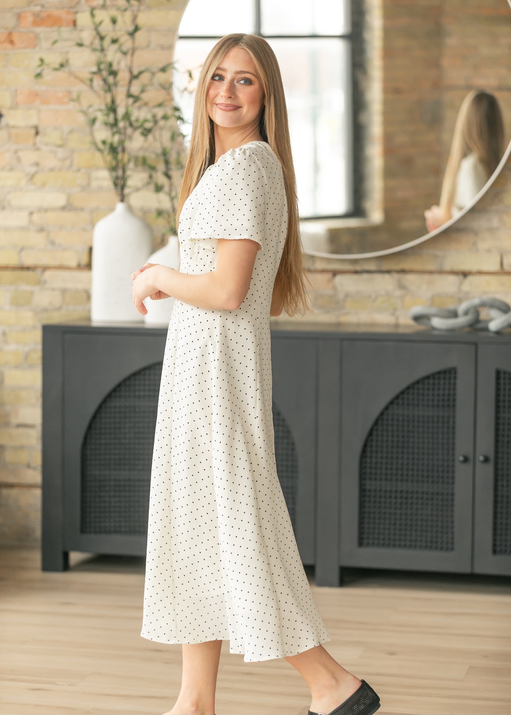 flutter midi dress Polka Dot Flutter Sleeve Midi Dress, Large