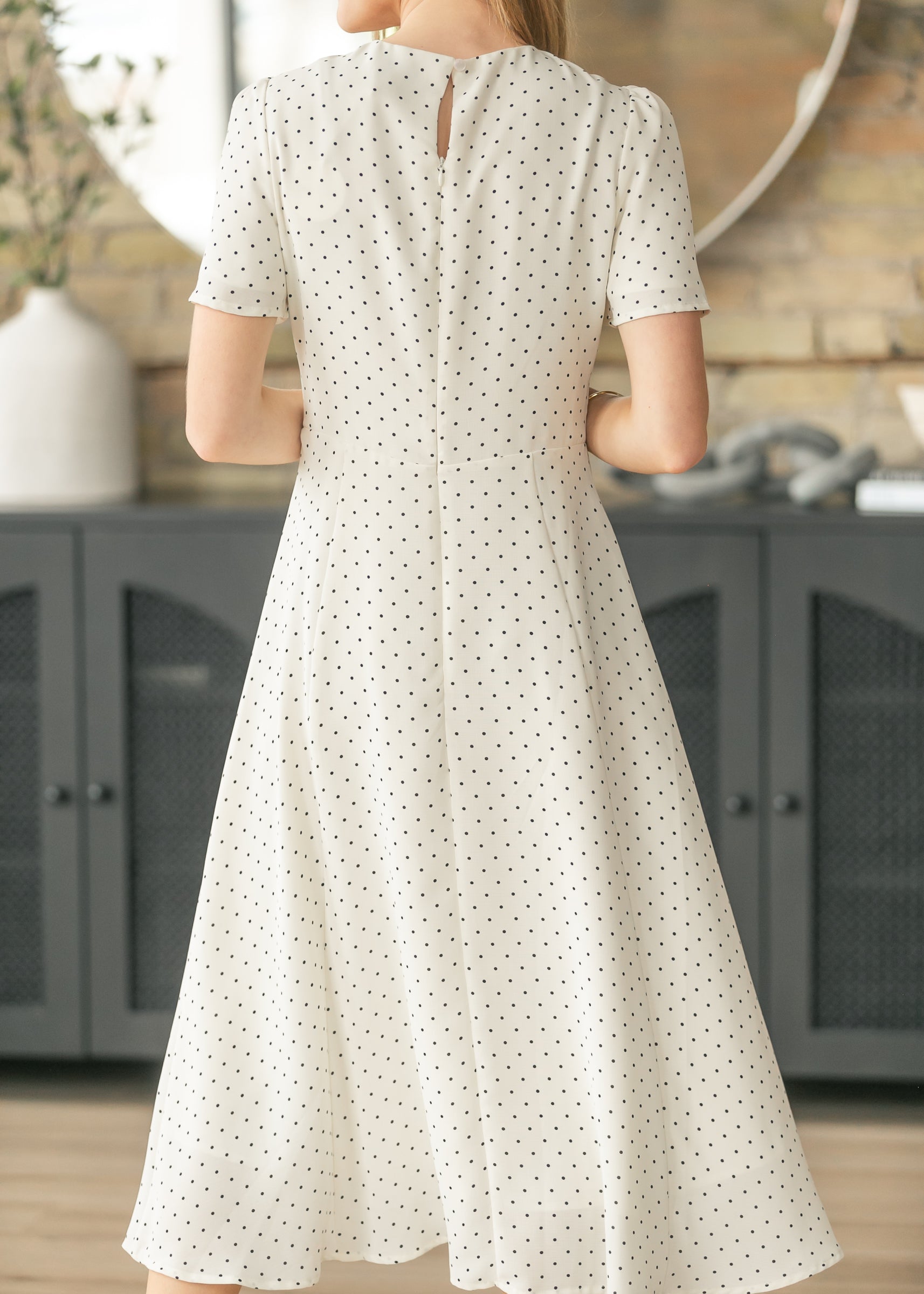 Polka Dot Flutter Sleeve Midi Dress FF Dresses