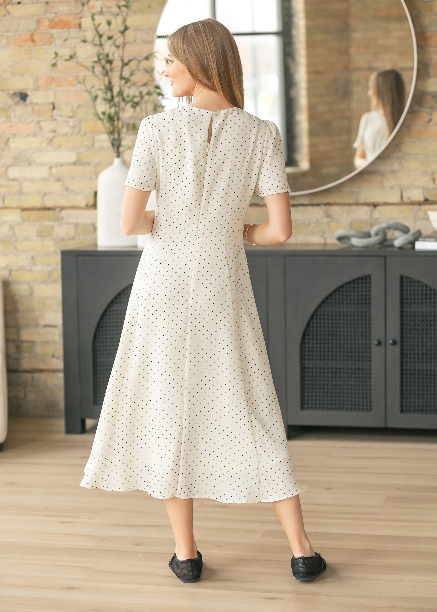 Polka Dot Flutter Sleeve Midi Dress, Large Polka Dot Flutter Sleeve Midi Dress, Large