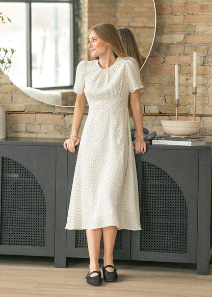 Polka Dot Flutter Sleeve Midi Dress FF Dresses