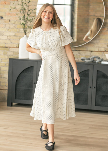 Polka Dot Flutter Sleeve Midi Dress FF Dresses