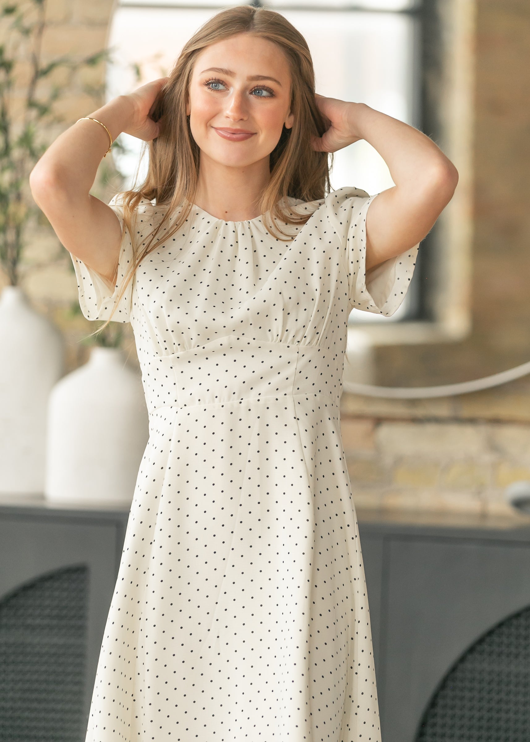 Polka Dot Flutter Sleeve Midi Dress  Inherit Co.