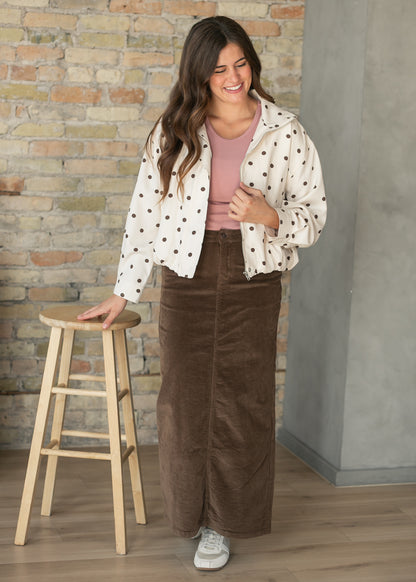 Polka Dot Mock Neck Bomber Jacket FF Tops
