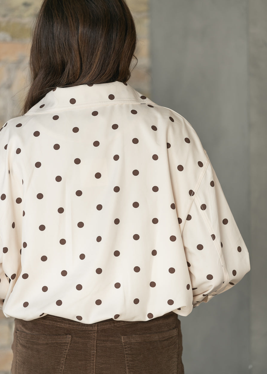Polka Dot Mock Neck Bomber Jacket FF Tops