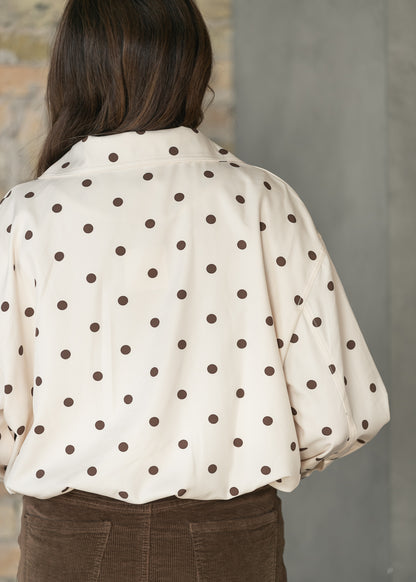 Polka Dot Mock Neck Bomber Jacket FF Tops