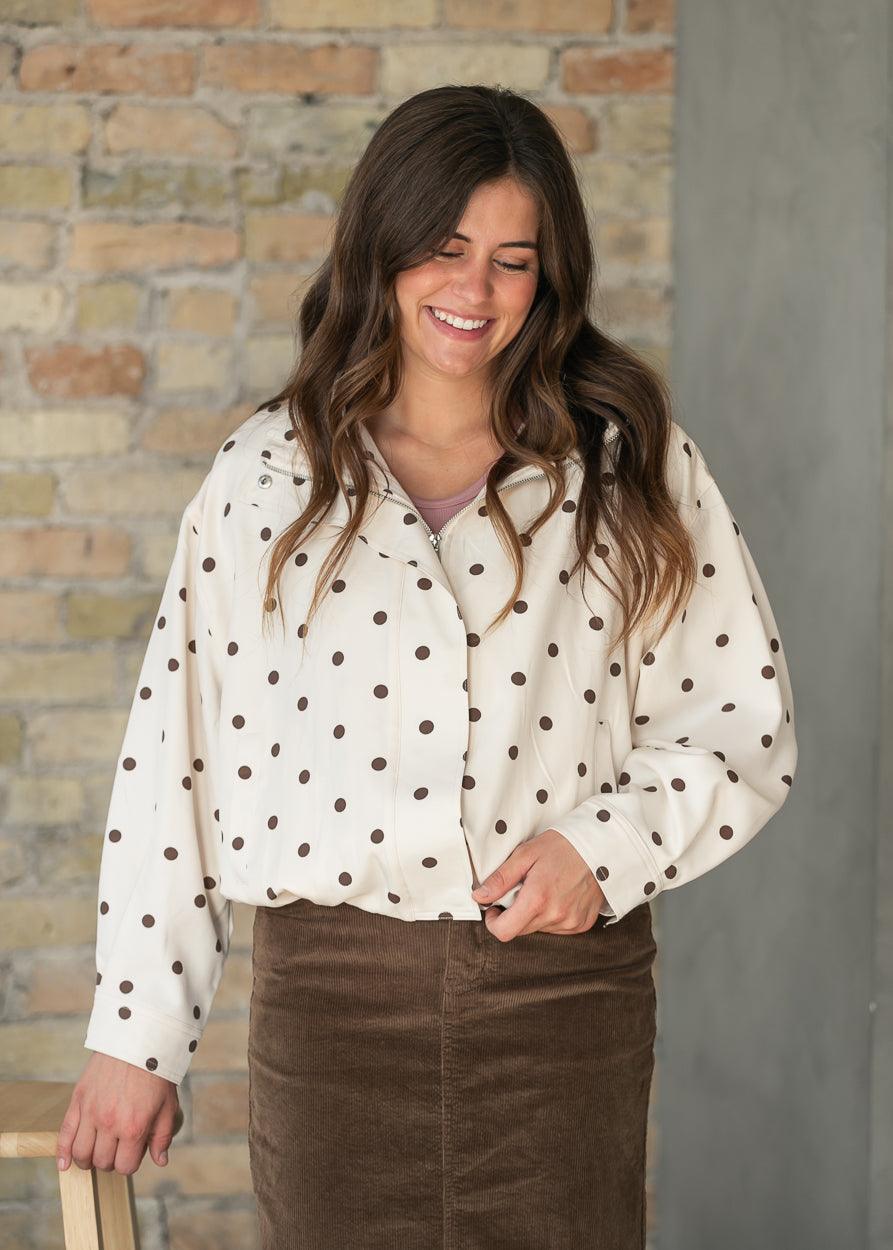 Polka Dot Mock Neck Bomber Jacket FF Tops S