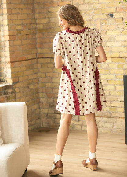Polka Dot Ruffle Midi Dress FF Dresses