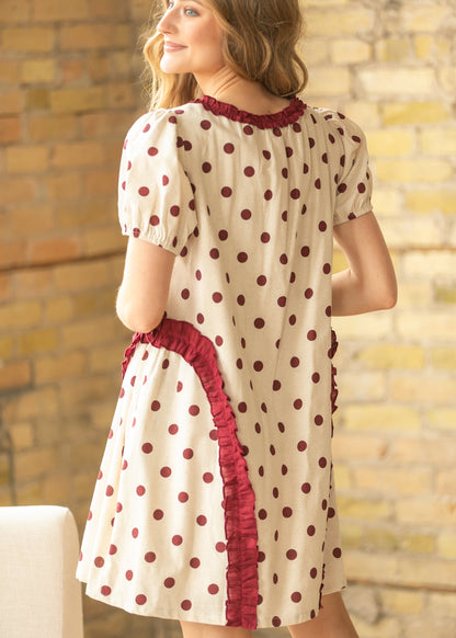 Polka Dot Ruffle Midi Dress FF Dresses