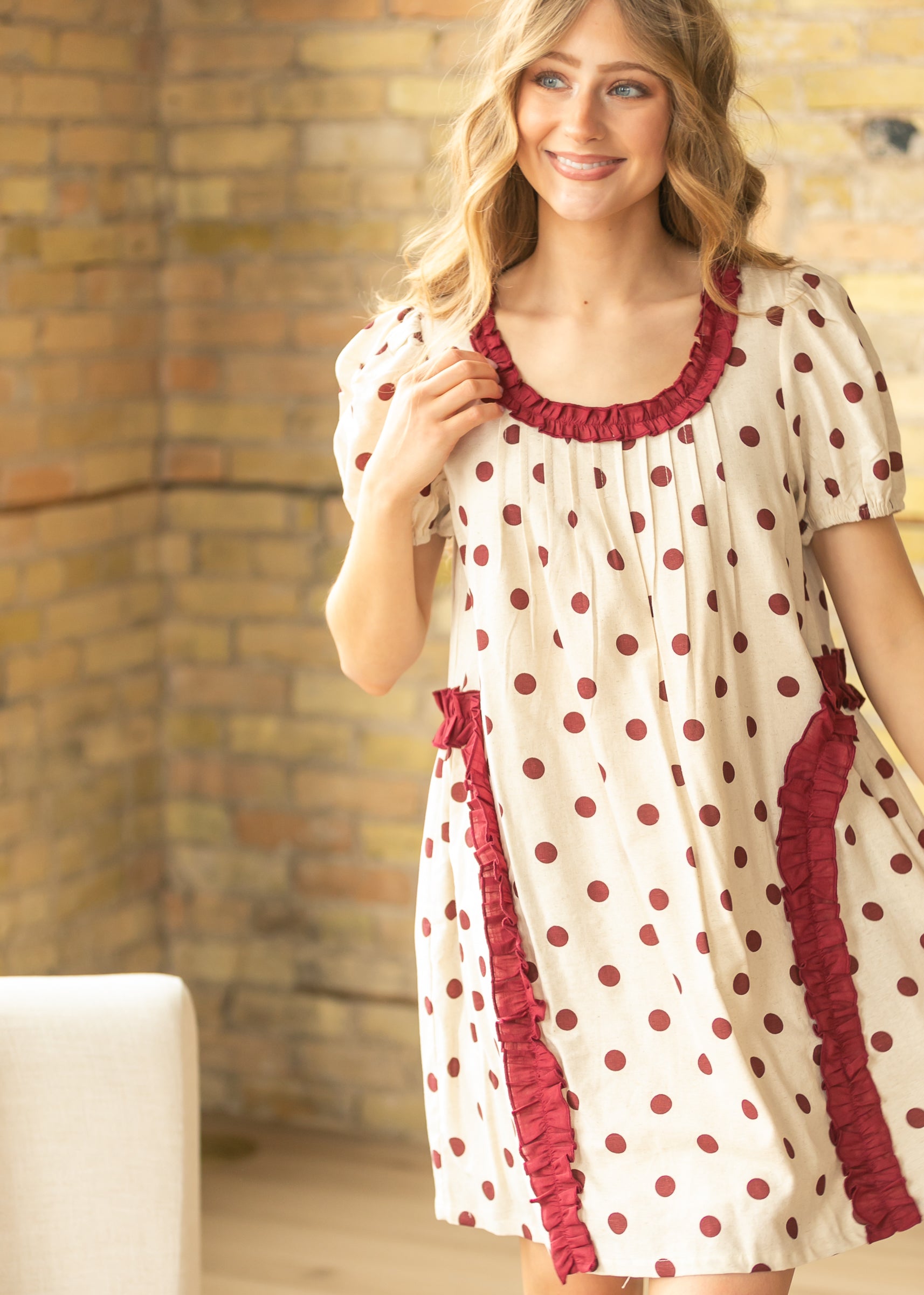 Polka Dot Ruffle Midi Dress FF Dresses