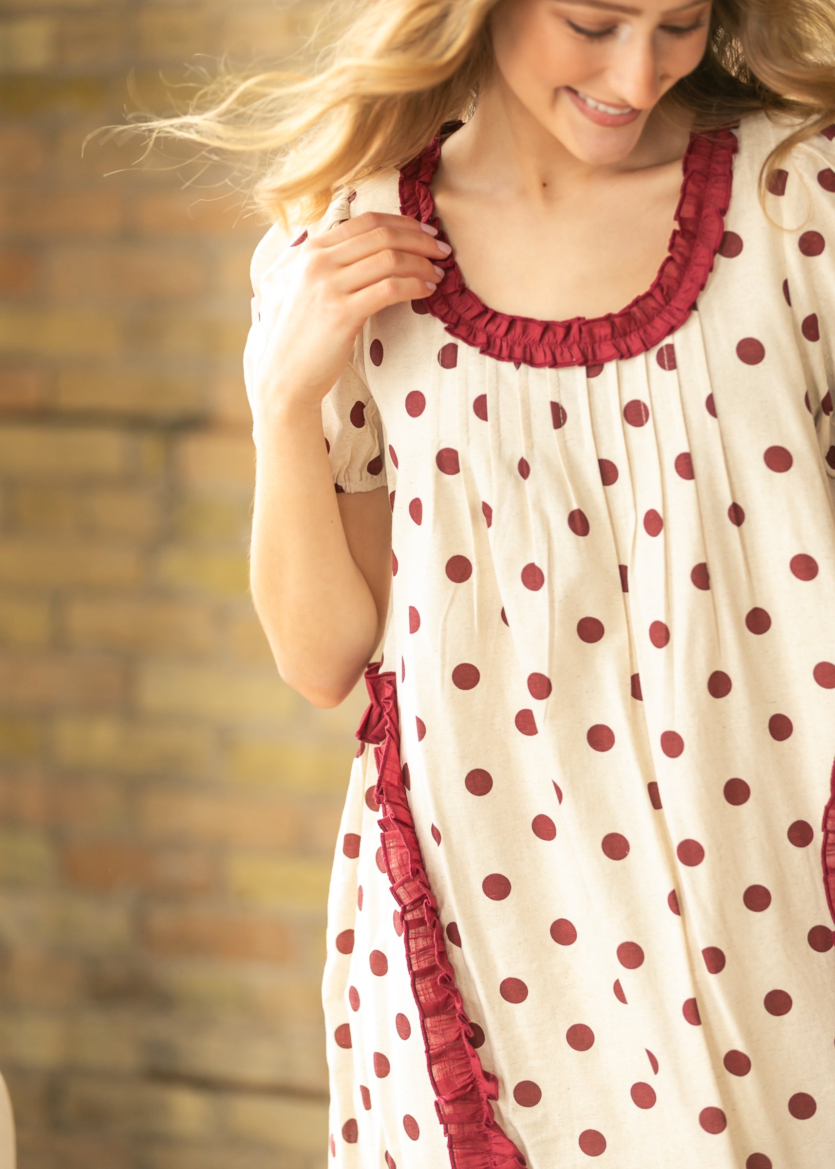 Polka Dot Ruffle Midi Dress FF Dresses