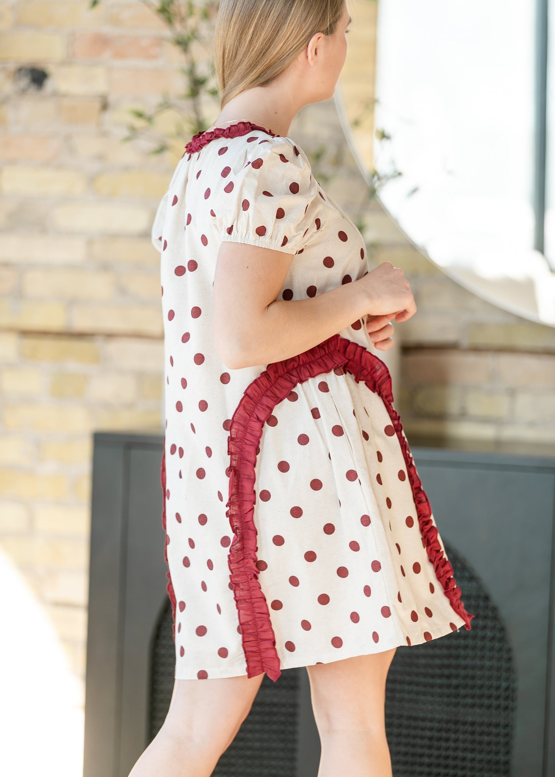 Polka Dot Ruffle Midi Dress FF Dresses