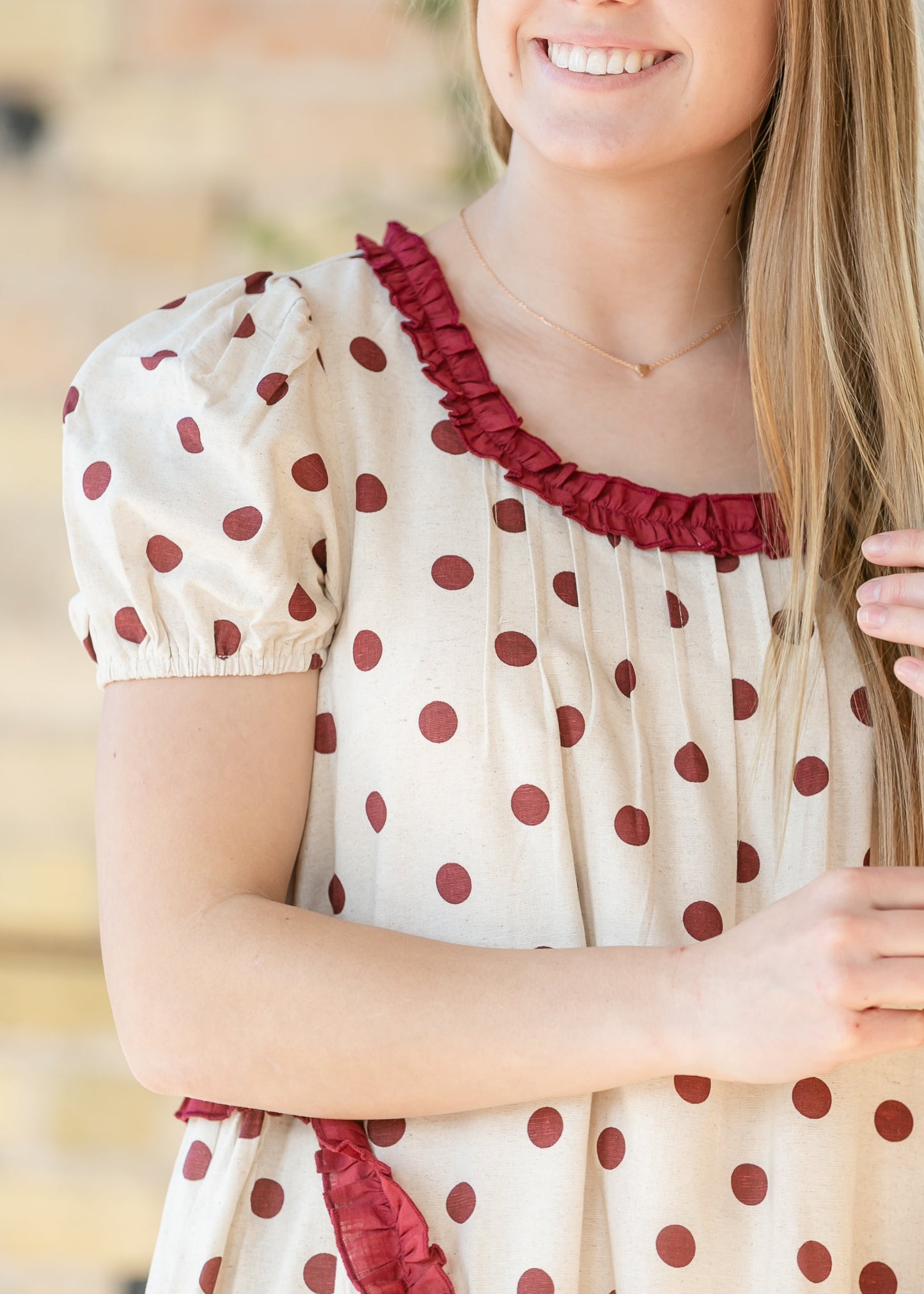 Polka Dot Ruffle Midi Dress FF Dresses