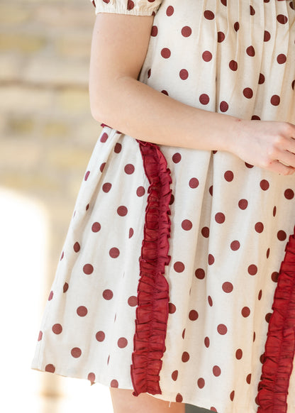 Polka Dot Ruffle Midi Dress FF Dresses
