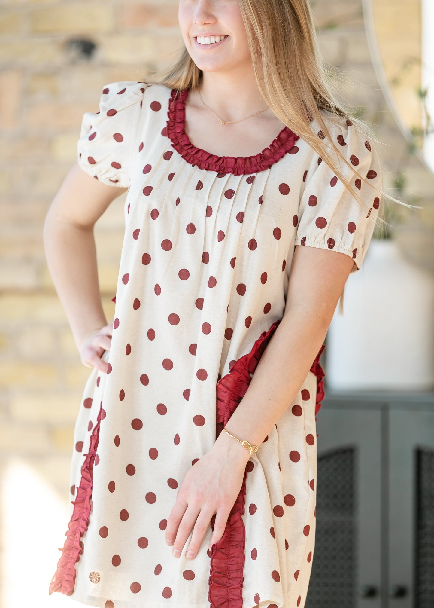 Polka Dot Ruffle Midi Dress FF Dresses