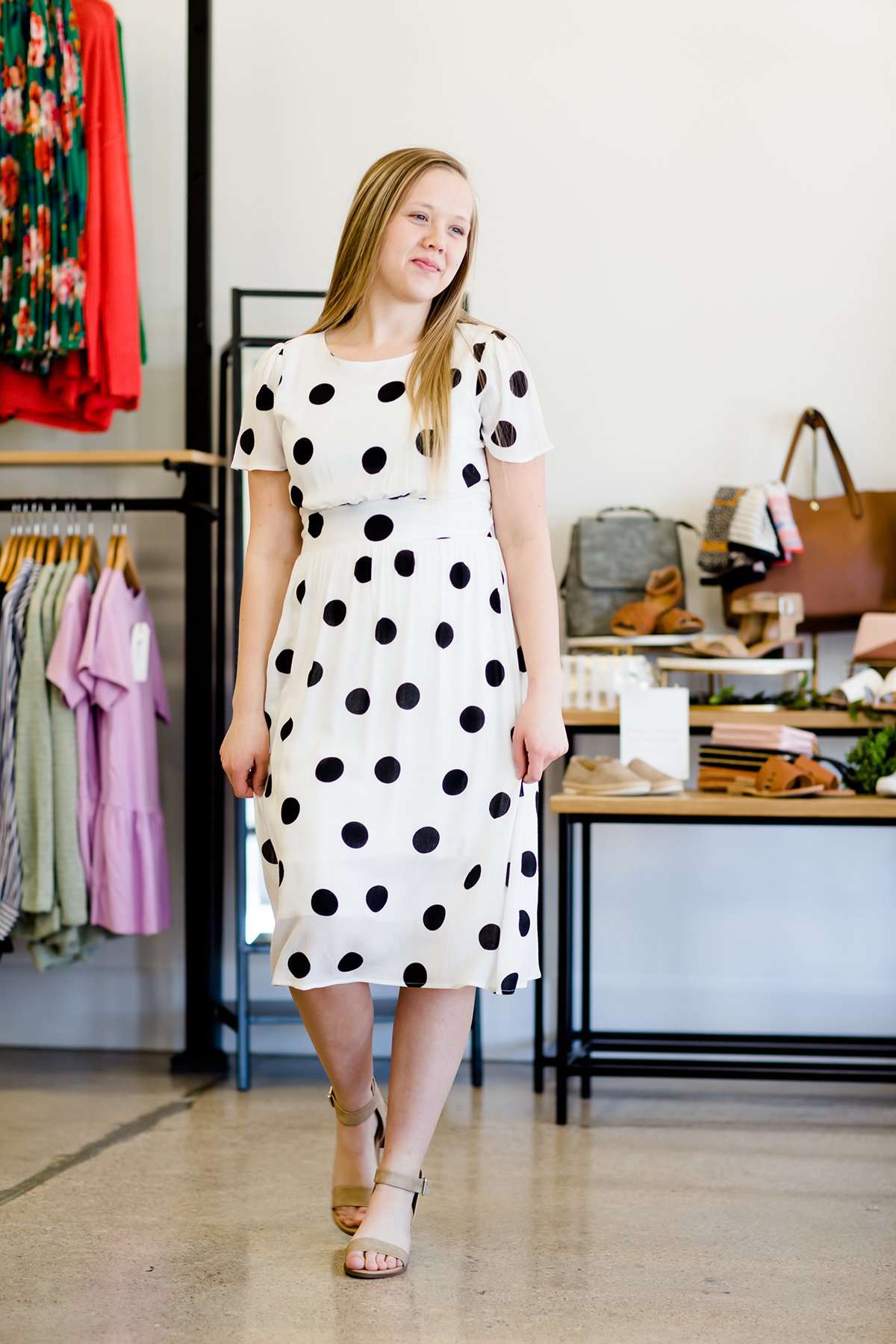 Polka Dot Short Sleeve Midi Dress - FINAL SALE FF Dresses