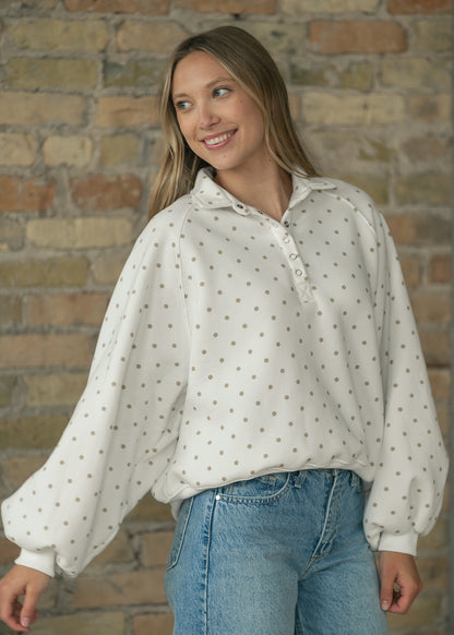 Polka Dots Quarter Snap Pullover FF Tops