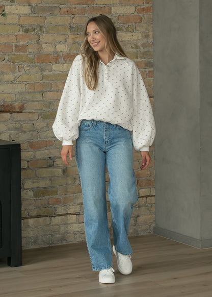 Polka Dots Quarter Snap Pullover FF Tops