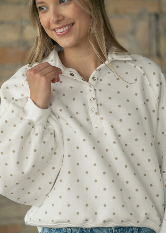 Polka Dots Quarter Snap Pullover FF Tops