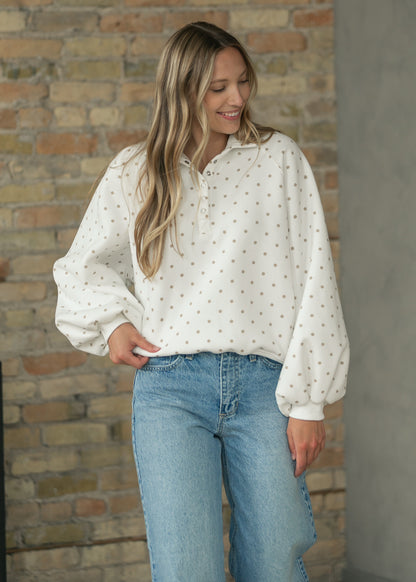 Polka Dots Quarter Snap Pullover FF Tops