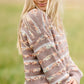 Pom Pom Striped Crew Neck Balloon Sleeve Sweater FF Tops