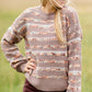 Pom Pom Striped Crew Neck Balloon Sleeve Sweater FF Tops
