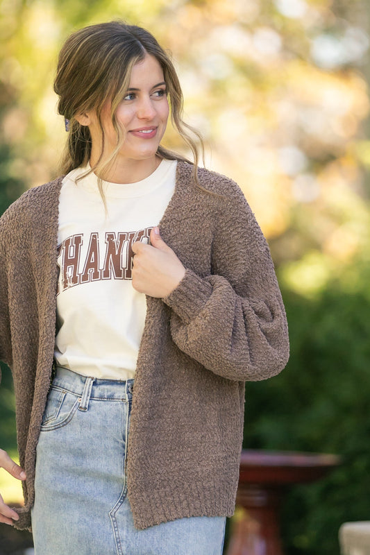 Popcorn Knit Open Front Cardigan FF Layering Essentials