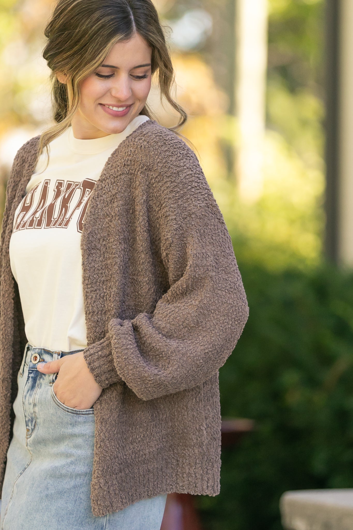 Popcorn Knit Open Front Cardigan FF Layering Essentials