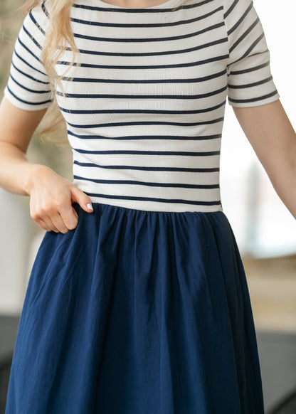 Poplin Knit Mix Short Sleeve Maxi Dress FF Dresses