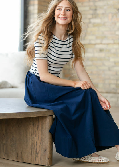 Poplin Knit Mix Short Sleeve Maxi Dress FF Dresses