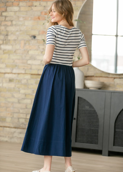 Poplin Knit Mix Short Sleeve Maxi Dress FF Dresses