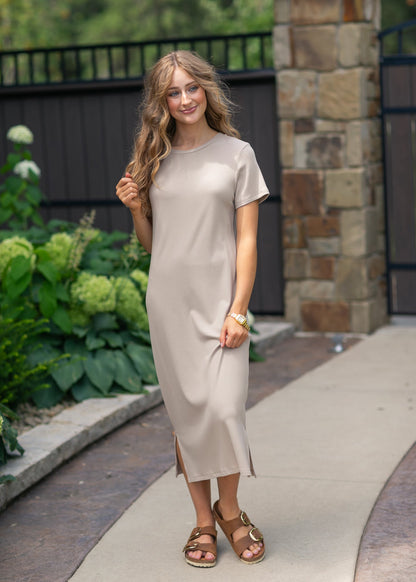 Preorder Baylor Ribbed Tee Shirt Dress IC Dresses Taupe / XS