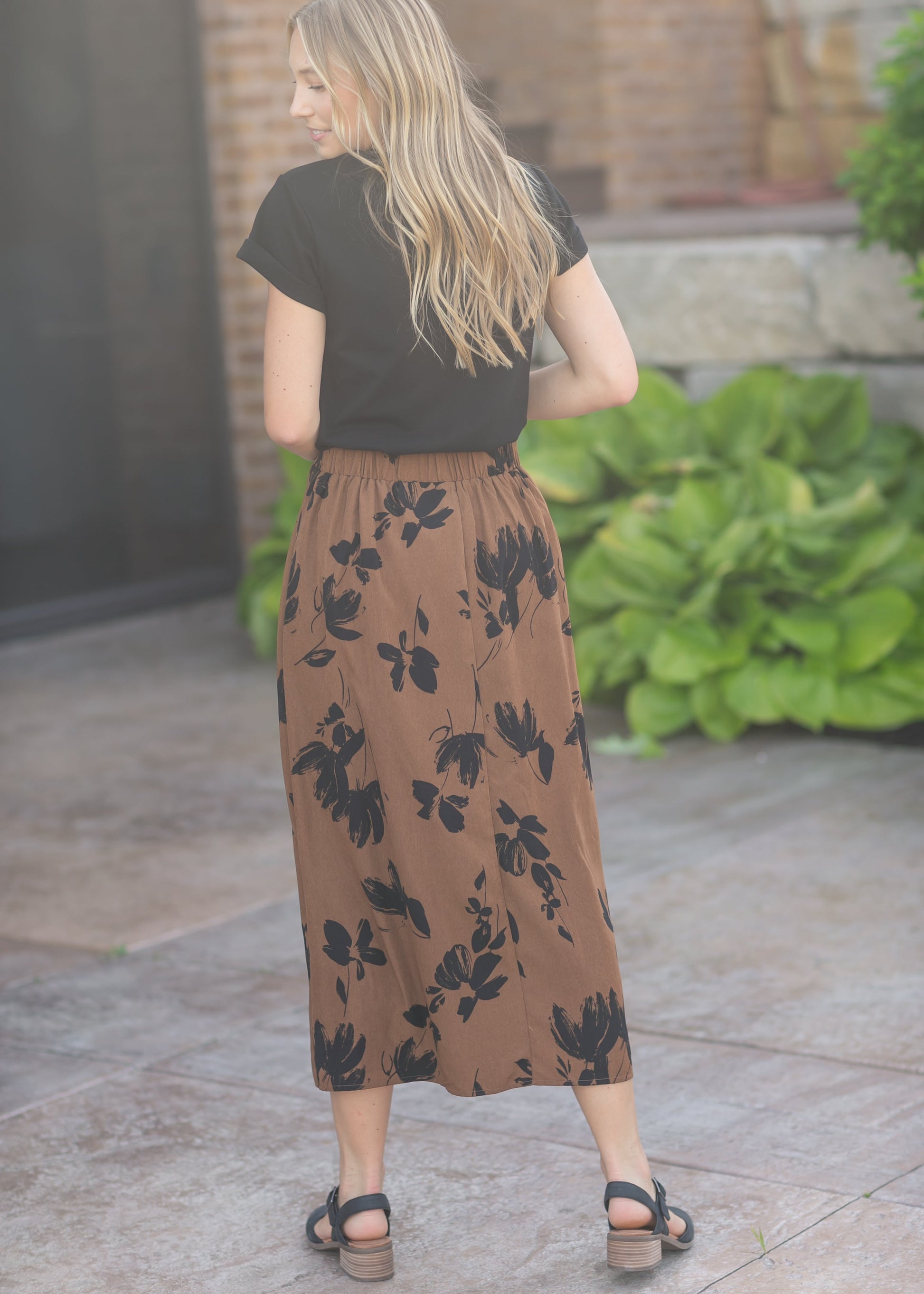 Preorder Braylyn Camel Floral Midi Skirt IC Skirts