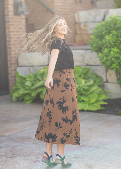 Preorder Braylyn Camel Floral Midi Skirt IC Skirts