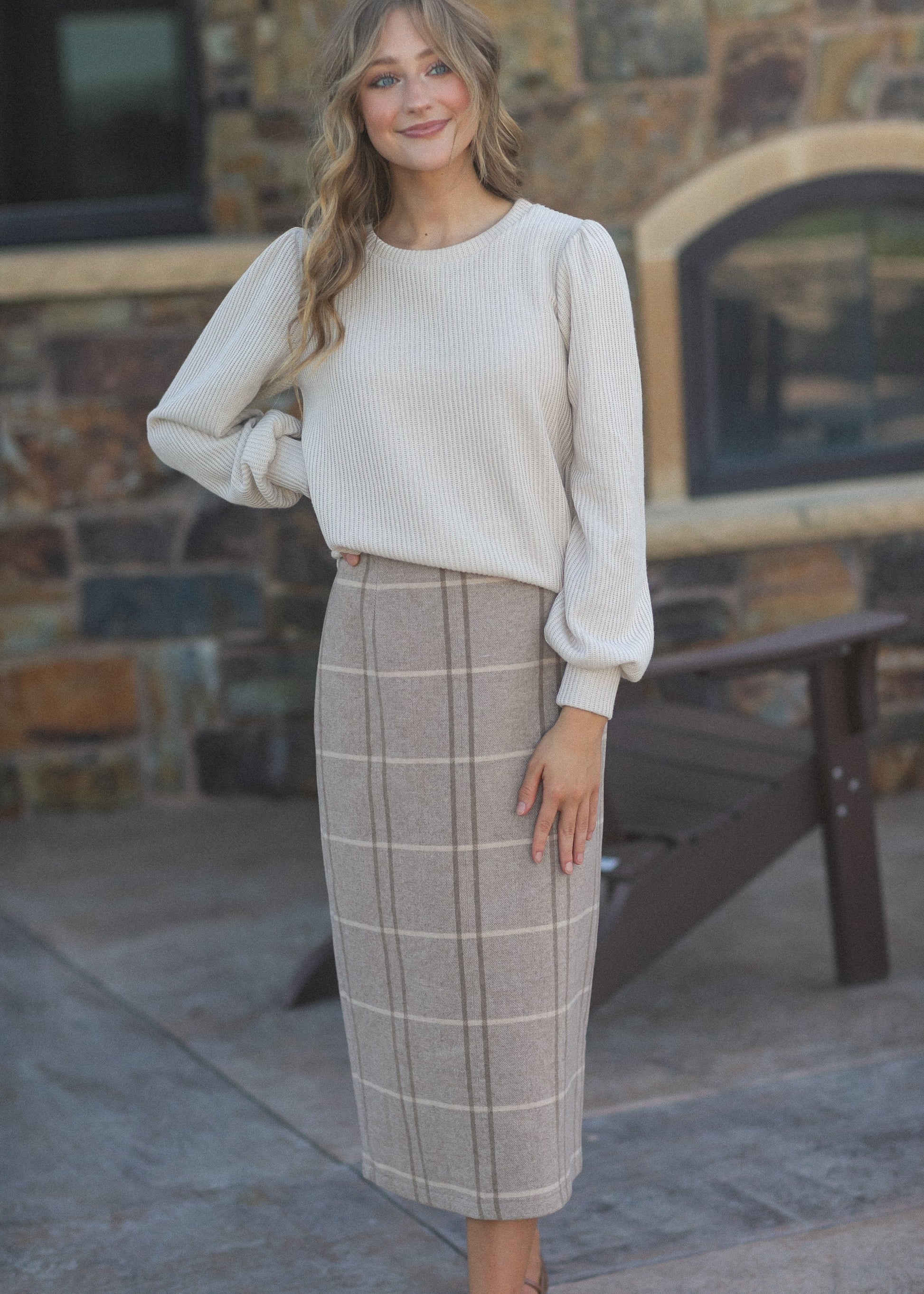 Preorder Calista Plaid Wool Midi Pencil Skirt IC Skirts