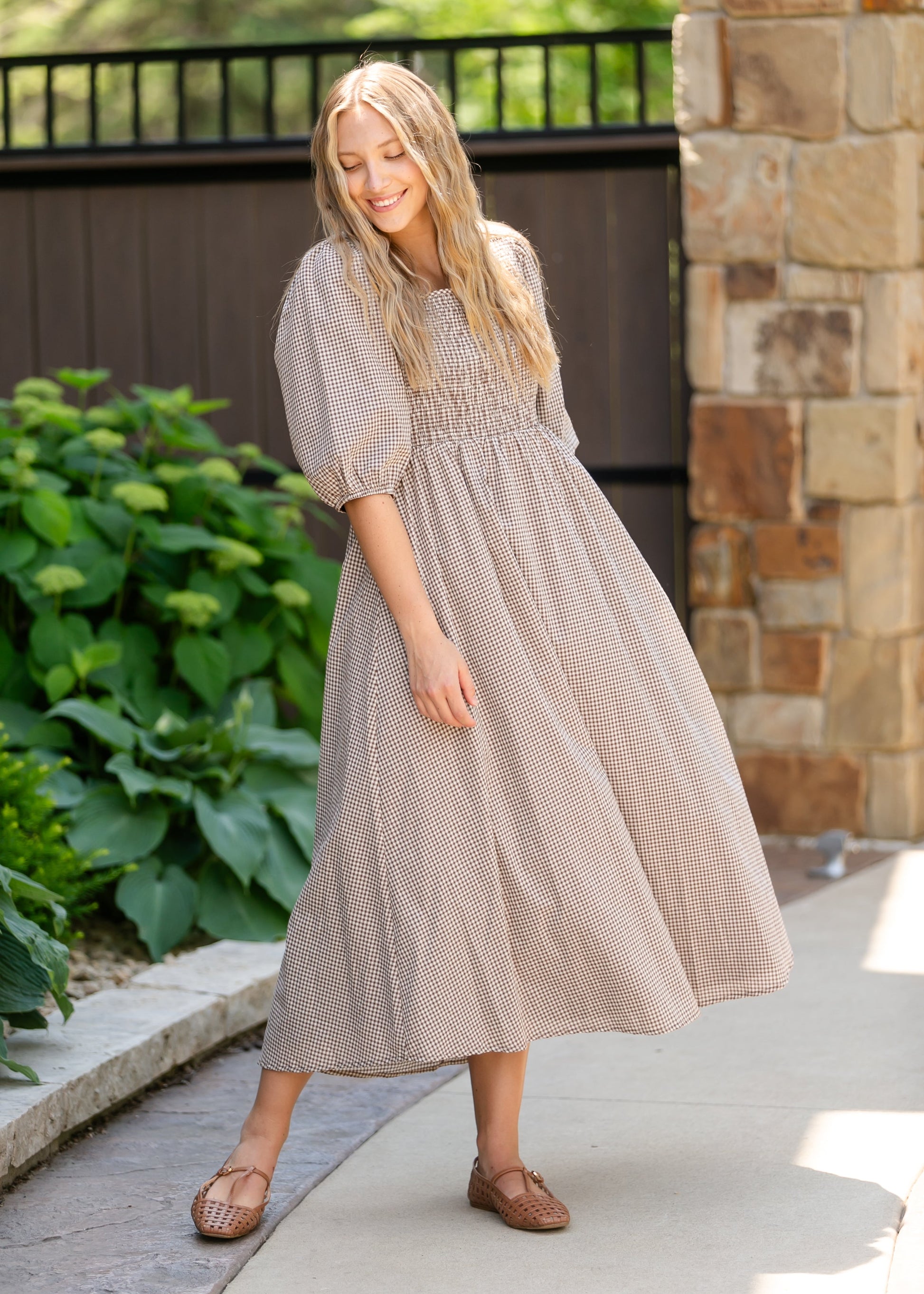 long sleeve gingham maxi dress Women's Emma Maxi Dress in Navy Gingham size Small