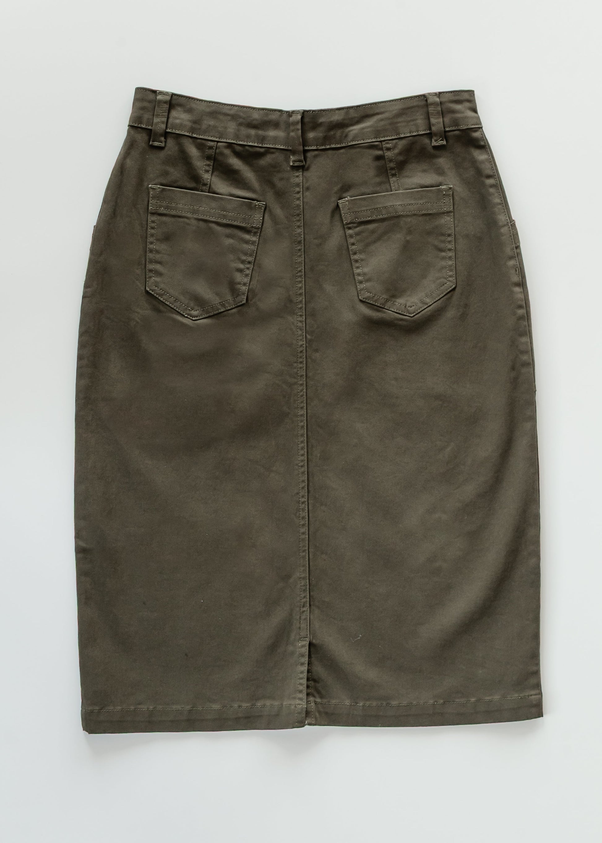 Preorder Kennedy Olive Midi Denim Skirt FF Skirts