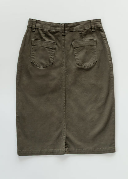 Preorder Kennedy Olive Midi Denim Skirt FF Skirts