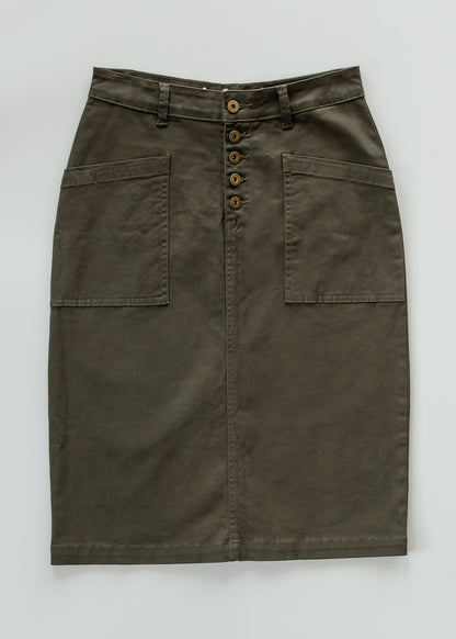 Preorder Kennedy Olive Midi Denim Skirt FF Skirts