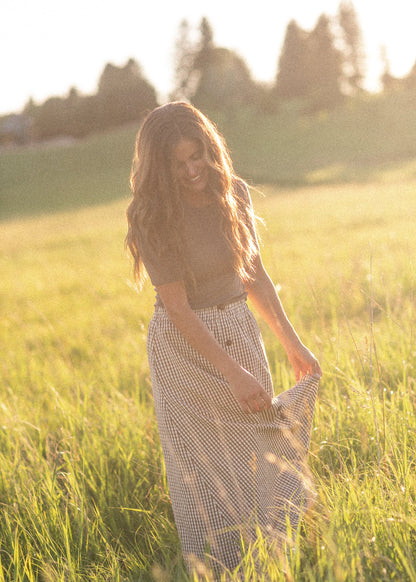 Preorder McKenna Gingham Maxi Skirt FF Skirts