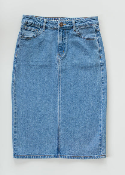 Preorder Remi Denim Classic Wash Midi Skirt IC Skirts