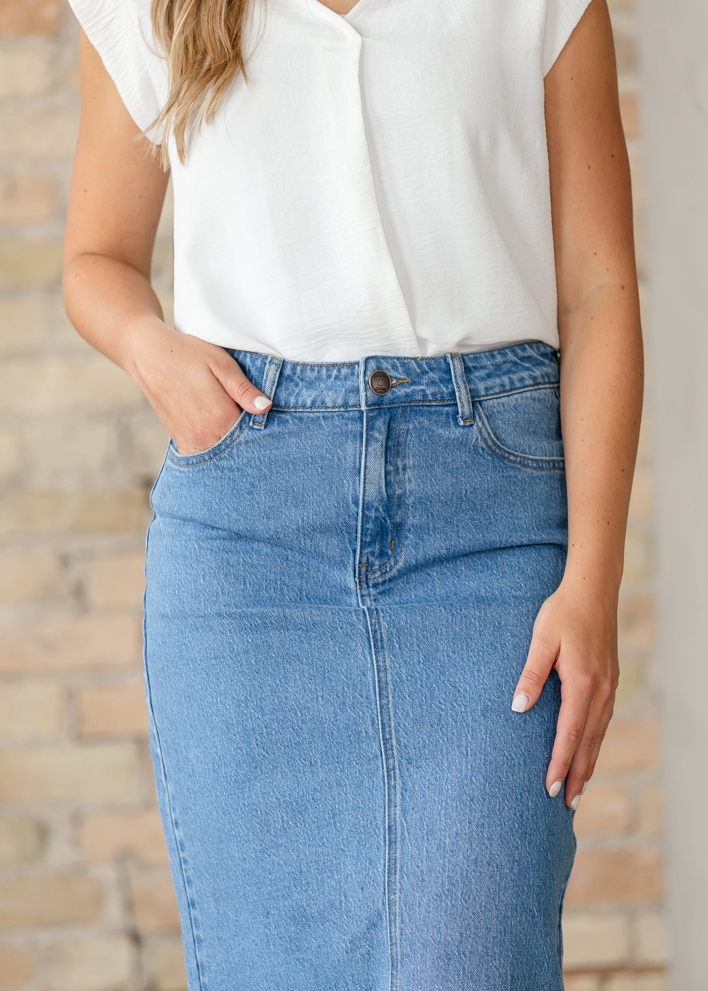 Preorder Remi Denim Classic Wash Midi Skirt IC Skirts