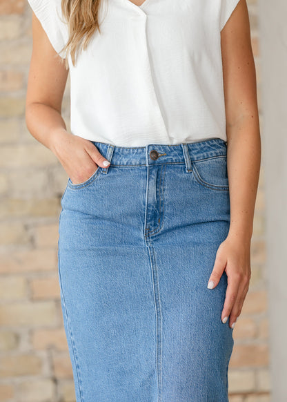 Preorder Remi Denim Classic Wash Midi Skirt IC Skirts
